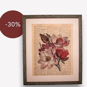 Dictionary Page Flower Print, Framed 13x11